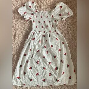 White Cherry Print Midi Dress